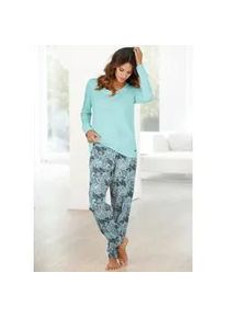 Pyjama Buffalo, Damen, Gr. 44/46, gr&uuml;n (mint), Single Jersey, Obermaterial: 100% Baumwolle, gemustert, unifarben, bequem lang, Rundhals, eingesetzt Rippb&uuml;ndchen, Homewear-Sets Pyjama, mit gemusterter Hose und passendem Langarmshirt, Topseller