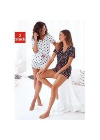 Shorty Vivance DREAMS, Damen, Gr. 32/34, schwarz-wei&szlig; (wei&szlig;, schwarz, gepunktet, schwarz, wei&szlig;, gemustert), Single Jersey, Obermaterial: 100% Baumwolle, gemustert, bequem kurz, V-Ausschnitt, abgesteppt kontrastfarben, Homewear-Sets Shorty, mit gro&szlig;en Punkten und Sternen