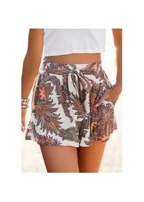 Strandshorts Lascana, Damen, Gr. 40, N-Gr, bunt (wei&szlig;, bedruckt), Jersey, Obermaterial: 100% Viskose, figurumspielend kurz, Hosen Shorts Strandshorts, mit Bindeband und Paisleydruck, elastischer Bund, kurze Hose