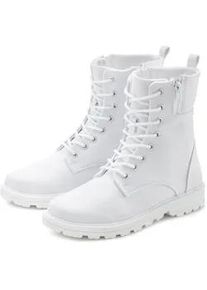 Stiefelette Lascana, Damen, Gr. 36, wei&szlig;, Obermaterial: 100% Textilmaterial. Decksohle: 100% Textilmaterial. Futter: 100% Textilmaterial. Laufsohle: 100% Synthetik, unifarben, Schuhe Stiefelette, zum Schn&uuml;ren, modische Optik im Combat Look, Rei&szlig;verschluss-Boots