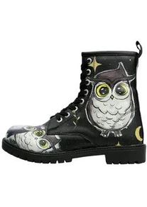 Schn&uuml;rboots DOGO "Black Longe Boots Schn&uuml;rstiefel Cat Lovers Damen Stiefeletten", Damen, Gr. 38, Normalschaft, braun (schwarz, braun), Lederimitat, Schuhe Schn&uuml;rboots, Handgefertigt