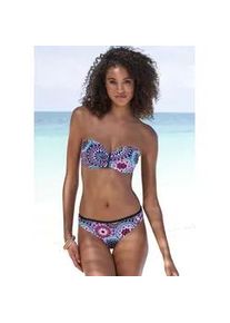 B&uuml;gel-Bandeau-Bikini Lascana, Damen, Gr. 42, Cup E, lila (lila bedruckt), Recycling-Polyamid, bedruckt, Bikini-Sets, mit kontrastfarbigen Details