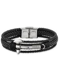 Lederarmband Bruno Banani "Schmuck Geschenk Armkette Axt Lederband breit Silber" Gr. 21, grau (schwarz, edelstahlfarben), Armb&auml;nder, Herren, 21, Edelstahl Leder, Edelstahl, Leder, Lederarmband