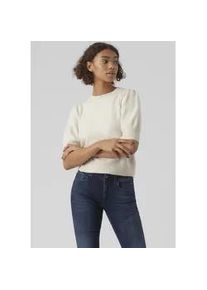 V&eacute;ro Moda Rundhalspullover VERO MODA "VMDOFFY 2/4 O-NECK PULLOVER GA NOOS", Damen, Gr. L, beige (birch melange), Strick, Obermaterial: 94% Polyester, 3% Elasthan, 3% Nylon, meliert, regular fit normal, Rundhals, Puff&auml;rmel Strickb&uuml;ndchen, Pullover Rundhalspullover, mit kurzen Puff&auml;rmeln