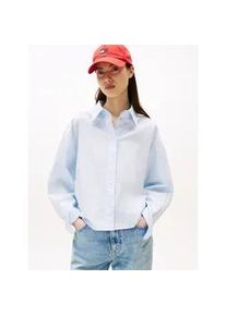 Tommy Hilfiger Hemdbluse TOMMY JEANS "TJW REG CROP STRIPE POPLIN SHIRT", Damen, Gr. L (40), blau (light powdery blau, stripe), Web, Obermaterial: 100% Baumwolle, gestreift, Blusen Hemdbluse