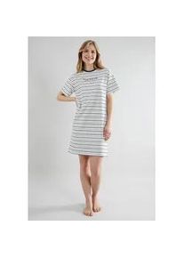 Nachthemd Tom Tailor "Zaria", Damen, Gr. 38 (M), N-Gr, wei&szlig;, Single Jersey, Obermaterial: 95% Baumwolle, 5% Elasthan, bequem kniefrei, Rundhals, Kleider Nachthemd, Allover gestreift