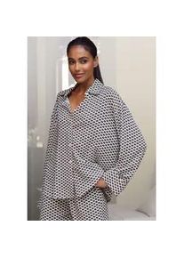 Pyjamaoberteil Lascana, Damen, Gr. 46, schwarz-wei&szlig; (schwarz, wei&szlig;, gemustert), Web, Obermaterial: 100% Viskose, gemustert, bequem, 2-Knopf-Manschette, Shirts, mit edlem Allover-Druck