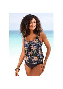 Tankini-Top Lascana "Malia", Damen, Gr. 42, N-Gr, grau (anthrazit, bedruckt), Microfaser, Microfaser, Polyamid, bedruckt, floral, Bikini-Oberteile, mit lockerem Schnit und tropischem Print