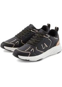 Sneaker Lascana "Freizeitschuh, Schn&uuml;rschuh, Turnschuhe", Damen, Gr. 36, gold (schwarz, goldfarben), Obermaterial: 100% Lederimitat. Decksohle: 100% Textilmaterial. Futter: 100% Textilmaterial. Laufsohle: 100% Synthetik, kontrastfarbene Details, unifarben, unifarben mit Farbeinsatz, Schuhe Sneaker, mit Farbakzenten VEGAN