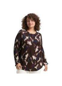 Langarmshirt Tom Tailor PLUS, Damen, Gr. 54, braun blurry argyle, Single Jersey, Obermaterial: 95% Viskose, 5% Elasthan, bedruckt, l&auml;ssig geschnitten h&uuml;ftbedeckend, Rundhals, elastischer Bund, Shirts Langarmshirt, mit grafischem Muster