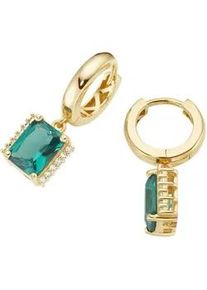 Paar Creolen Smart Jewel "mit Zirkonia und gr&uuml;nem Kristallstein, vergoldet, Silber 925", gr&uuml;n, Ohrringe, Damen, Silber 925 (Sterlingsilber)