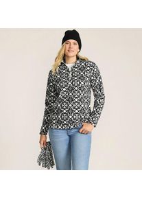 LANDS' END Gemusterter Fleece-Pullover mit Rei&szlig;verschluss, Damen,  Schwarz, Polyester, by Lands' End