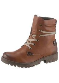 Schn&uuml;rboots Rieker, Damen, Gr. 42 (8), braun (cognac, used), Lederimitat, used, Schuhe Schn&uuml;rboots, mit herausstechender Schn&uuml;rung, Topseller