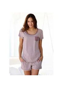 Shorty Arizona, Damen, Gr. 48/50, lila (mauve, meliert), Single Jersey, Obermaterial: 60% Baumwolle, 40% Polyester, meliert, Basic, Basic kurz, Rundhals, Homewear-Sets Shorty, meliert mit Rundhalsausschnitt Brusttasche