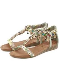 Sandale Lascana "Sommerschuh, Sandalette", Damen, Gr. 40, gr&uuml;n, Obermaterial: 50% Lederimitat, 50% Textilmaterial. Decksohle: 100% Lederimitat. Futter: 100% Lederimitat. Laufsohle: 100% Synthetik, mehrfarbig, Schuhe Riemchensandale Sandalette, mit Schmuckkettchen und Schmucksteinen im Festival-Look VEGAN