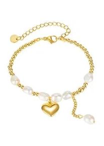 Edelstahlarmband Firetti "Schmuck Geschenk Herz & Perlen", gold (gelbgoldfarben, wei&szlig;), Armb&auml;nder, Damen, 21cm, Edelstahl Perlen, Edelstahl, Perlen, Edelstahlarmband, mit S&uuml;&szlig;wasserzuchtperle