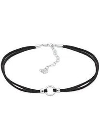 Collier Elli "Halsband schwarz Choker mit Kreis 925 Silber", schwarz, Halsketten, Damen, 32, ohne Stein, Silber 925 (Sterlingsilber), L: 32, Collier