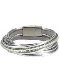 Wickelarmband Firetti "im Metallic Look", silber (metallfarben, silberfarben, kristallwei&szlig;, kristallwei&szlig;), Armb&auml;nder, Damen, 37cm, Metall Polyurethan, Metall, Polyurethan, Wickelarmband, mit Glasstein