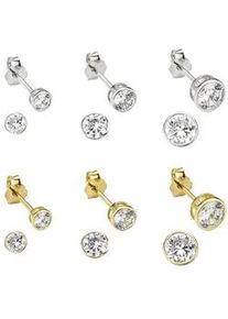 Ohrstecker-Set Bruno Banani "Mulitpack Schmuck Geschenk Silber 925 Ohrschmuckset", gold (silberfarben, gelbgoldfarben, wei&szlig;, kristallwei&szlig;), Ohrringe, Damen, Silber 925 (Sterlingsilber), mit Zirkonia (synth.)