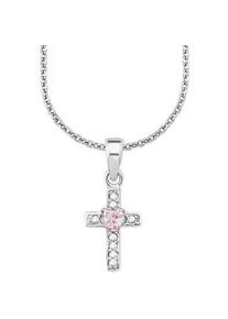 Kette mit Anh&auml;nger Amor "rosa Herz, Kreuz", bunt (silberfarben, rosa), Halsketten, M&auml;dchen, Silber 925 (Sterlingsilber), L: 38, mit Zirkonia (synth.)