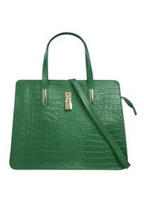 Henkeltasche CLUTY, Damen, Gr. B/H/T: 36cm x 28cm x 8cm onesize, gr&uuml;n, Leder, Reptilienpr&auml;gung, Taschen, echt Leder, Made in Italy