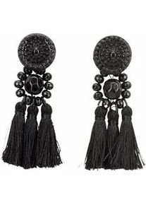 Paar Ohrstecker Firetti "mit 3 kleinen Quasten, schwarz", schwarz (schwarz, schwarz), Ohrringe, Damen, Kunststoff Metall Textil, Kunststoff, Metall, Textil