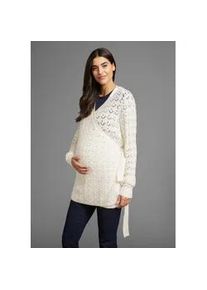 Umstandsstrickjacke Neun Monate "F&uuml;r Schwangerschaft und Stillzeit", Damen, Gr. 40/42, beige (naturwei&szlig;), Feinstrick, Obermaterial: 50% Viskose (LENZINGTM ECOVEROTM), 28% Polyester, 22% Polyamid, Basic h&uuml;ftbedeckend, V-Ausschnitt, Strickjacken, Wickelstrickjacke in Ajourmuster