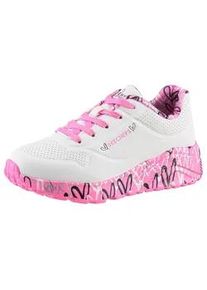 Sneaker Skechers "UNO LITE-LOVELY LUV", Damen, Gr. 33, pink (wei&szlig;, pink), Lederimitat, Textil, kontrastfarbene Details, Schuhe Sneaker, Schn&uuml;rschuh mit bedruckter Sohle, Gr&ouml;&szlig;enschablone zum Download