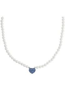 Kette mit Anh&auml;nger Amor "Herz, Trachtenschmuck, Volksfest", blau (silberfarben, blau, wei&szlig;), Halsketten, Damen, Perlen Silber 925 (Sterlingsilber), L: 45, Perlen, Silber 925 (Sterlingsilber), mit Kristallglas - mit Muschelkernperle