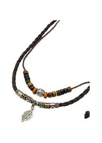 Kette mit Anh&auml;nger Firetti "Schmuck Geschenk Edelstahl Baumwolle Holz Halsschmuck Halskette Blatt", braun (silberfarben, kupferfarben, holzfarben), Halsketten, Damen, Baumwolle Edelstahl Holz, L: 95 B: 6mm, Baumwolle, Edelstahl, Holz, Made in Germany, B:6mm