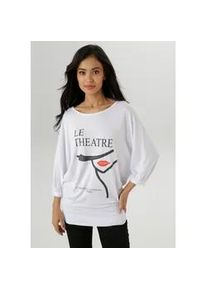 3/4-Arm-Shirt Aniston SELECTED, Damen, Gr. 36, bunt (wei&szlig;, schwarz, rot), Single Jersey, Obermaterial: 95% Viskose, 5% Elasthan, bedruckt, gemustert, l&auml;ssig geschnitten h&uuml;ftbedeckend, Rundhals, Shirts 3/4-Arm-Shirt, mit femininen Druck und Statement-Schriftzug