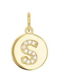 Buchstabenanh&auml;nger Amor "A-Z", gold (gelbgoldfarben, kristallwei&szlig;, kristallwei&szlig;), Schmuckanh&auml;nger, Damen, S, Silber 925 (Sterlingsilber), 0,78 g, mit Zirkonia (synth.)