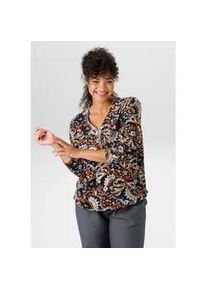 Langarmshirt ANISTON PLUS, Damen, Gr. 54, orange (blau, braun, wei&szlig;, orange, braun), Jersey, Obermaterial: 95% Viskose, 5% Elasthan, bedruckt, figurumspielend Po-bedeckend, V-Ausschnitt, Shirts Langarmshirt, mit fantasievollem Retro-Druck - NEUE KOLLEKTION, Topseller