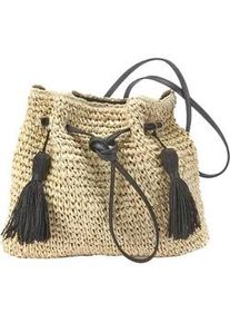 Umh&auml;ngetasche Lascana "Strandtasche", Damen, Gr. B/H/T: 36cm x 32cm x 1cm, beige (beige, schwarz), Papierstroh, kontrastfarbene Details, unifarben mit Farbeinsatz, Taschen Umh&auml;ngetasche, aus Papierstroh, Handtasche, Schultertasche VEGAN