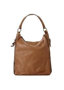 Umh&auml;ngetasche CLUTY, Damen, Gr. B/H/T: 33cm x 30cm x 14cm onesize, braun (cognac), Leder, Strukturmuster, Taschen Umh&auml;ngetasche, echt Leder, Made in Italy