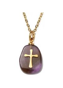 Kette mit Anh&auml;nger Firetti "Schmuck Geschenk Kreuz", bunt (gelbgoldfarben, lila), Halsketten, Damen, Edelstahl, L: 45 B: 2mm, Made in Germany - mit Rosenquarz, Quarz oder Amethyst, B:2mm