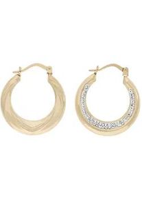 Paar Creolen Firetti "Schmuck Geschenk Gold 375 Ohrschmuck Creole", gold (gelbgoldfarben, wei&szlig;), Ohrringe, Damen, 21mm, Gelbgold 375, mit Kristallstein
