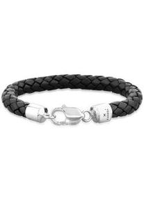 Armband Kuzzoi "Herren Echtleder Geflochten Karabiner 925 Silber" Gr. 19, silber, Armb&auml;nder, Herren, 19cm, ohne Stein, Silber 925 (Sterlingsilber), Armband