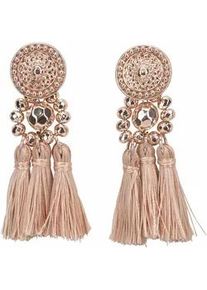 Paar Ohrstecker Firetti "mit 3 kleinen Quasten, schwarz", rosa (ros&eacute;goldfarben, altrosa), Ohrringe, Damen, Kunststoff Metall Textil, Kunststoff, Metall, Textil