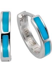 Paar Creolen Firetti "Schmuck Geschenk Silber 925 Klappcreole silber-blau", bunt (silberfarben, blau), Ohrringe, Damen, 12mm, Silber 925 (Sterlingsilber), mit Streifen aus blauem Lack