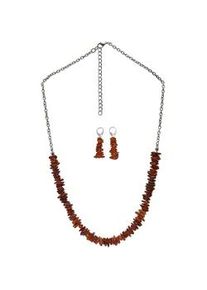 Paar Ohrh&auml;nger Steuer "Set aus Collier und Ohrh&auml;nger Bernstein braun", Damen, Gr. one-size, Metall, braun (mittelbraun), Ohrringe