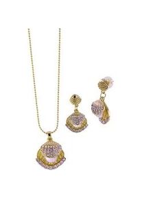 Kette mit Anh&auml;nger Steuer "Muschelset Anh&auml;nger mit Ohrsteckern", gelb, Halsketten, Damen, 55cm, Metall, L: 55 B: 22mm, gl&auml;nzend, B:22mm