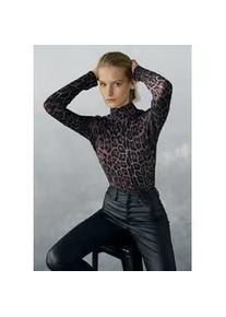 Rollkragenshirt Lascana, Damen, Gr. 36/38, braun (braun bedruckt), Jersey, Obermaterial: 95% Viskose, 5% Elasthan, bedruckt, figurbetont h&uuml;ftlang, Shirts, mit Animalprint, Jerseyshirt, modisches Basic