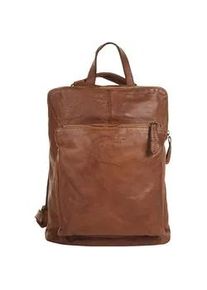 Cityrucksack Samantha Look, Damen, Gr. B/H/T: 35cm x 29cm x 14cm, onesize, braun (cognac), Leder, Rindsleder, Retro, Rucks&auml;cke Cityrucksack, echt Leder, Made in Italy