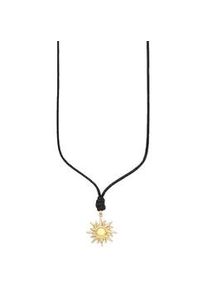 Kette mit Anh&auml;nger "Schmuck Geschenk Lederkette mit Anh&auml;nger Sonne", gelbgoldfarben, schwarz, ANISTON JEWELRY & WATCHES, Halsketten, Damen, Lederimitat Messing, L: 90 B: 0,7mm, Lederimitat, Messing, B:0,7mm