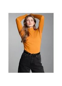 Rollkragenshirt TRIGEMA "TRIGEMA Rollkragenshirt", Damen, Gr. L, curry, Feinstrick, 95% Baumwolle, 5% Elastan, Basic, normal, ohne Ausschnitt, Shirts
