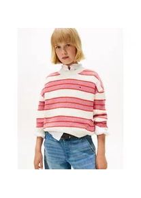Strickpullover Tommy Hilfiger "STRIPE CHENILLE SWEATER", Kinder, Gr. 7 (122), mystic pink stripes, Strick, Obermaterial: 100% Polyester, gemustert, gestreift, mehrfarbig, regular fit normal, eingesetzt B&uuml;ndchen, Pullover Strickpullover, Kinder bis 16 Jahre