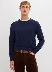 bonprix Feinstrickpullover mit edler Merinowolle, blau, Gr.60/62 (XXL), Weiche Merinowolle und atmungsaktive Baumwolle verbinden sich zu einer perfekten Mischung f&uuml;r nat&uuml;rliche W&auml;rme und stilvolle Alltagsmomente, aus Merino