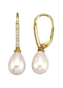 Paar Ohrh&auml;nger Firetti "Schmuck Geschenk Silber 925 Ohrschmuck Ohrringe Tropfen", gelb (gelbgoldfarben, kristallwei&szlig;, wei&szlig;, kristallwei&szlig;), Ohrringe, Damen, 8mm, Perlen Silber 925 (Sterlingsilber), Perlen, Silber 925 (Sterlingsilber), mit Zirkonia (synth.) - mit S&uuml;&szlig;wasserzuchtperle