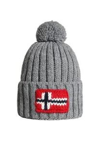 Beanie Napapijri "SEMIURY", Damen, grau (grau meliert), Rippstrick, Materialmix, M&uuml;tzen Beanie, mit Bommel